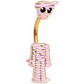 Black Gem Gold Tone Mummy Halloween Double Mount Belly Ring