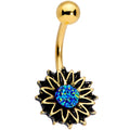 Gold Tone Aqua Center Sunburst Flower Belly Ring