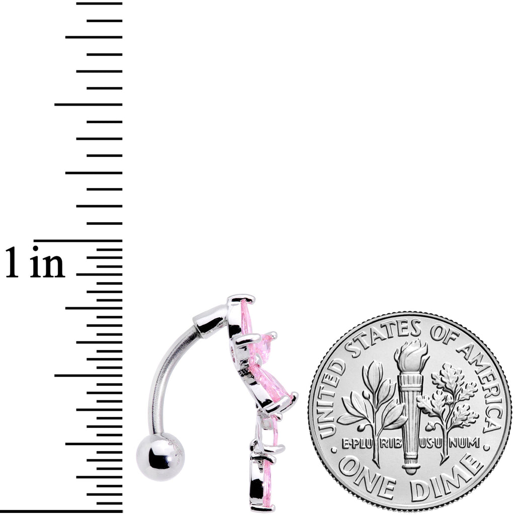 Pink CZ Gem Fashion Flower Dangle Top Mount Belly Ring