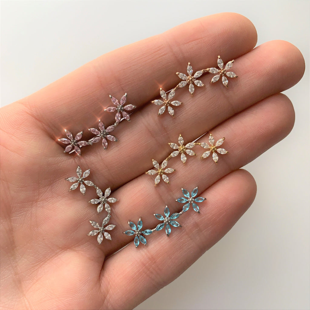 16G 1/4 Clear CZ Gem Rose Gold Tone Tri Flower Cartilage