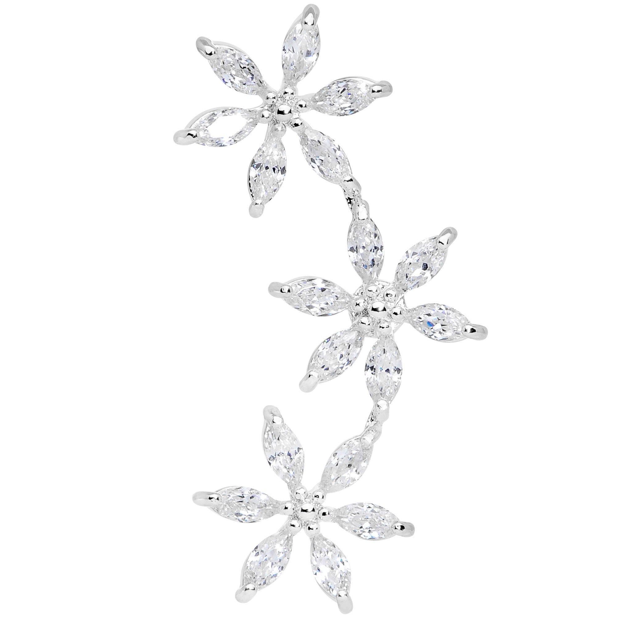 16G 1/4 Clear CZ Gem Tri Flower Cartilage