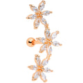 16G 1/4 Clear CZ Gem Rose Gold Tone Tri Flower Cartilage