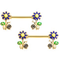 14G 9/16 Gold Tone Snail Flower Barbell Nipple Ring Set