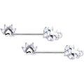 14G 9/16 Clear CZ Gem Paw Print Cat Barbell Nipple Ring Set