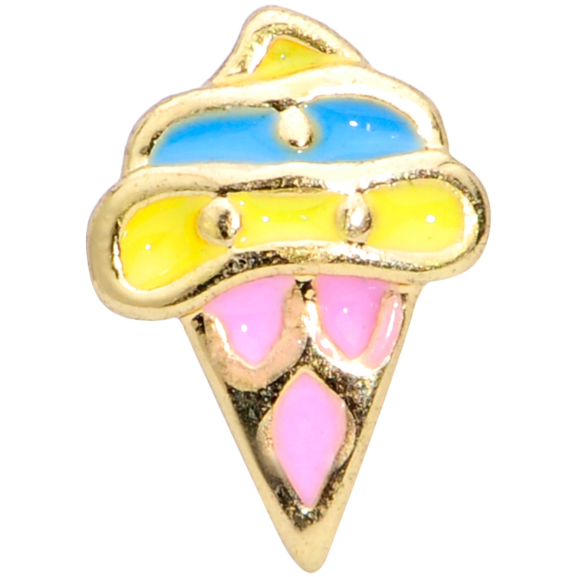 16G 1/4 Gold Tone Pink Blue Ice Cream Cone Cartilage Tragus