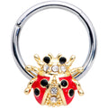 16G 3/8 Clear Gem Red Black Ladybug Hinged Segment Ring