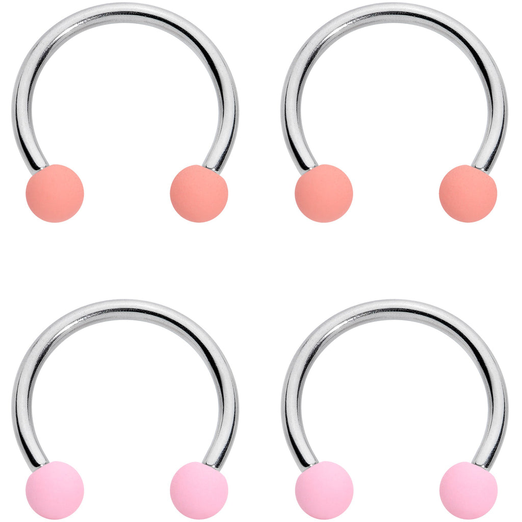 16G 3/8 Pink Peach Matte Horseshoe Circular Barbell Set of 4