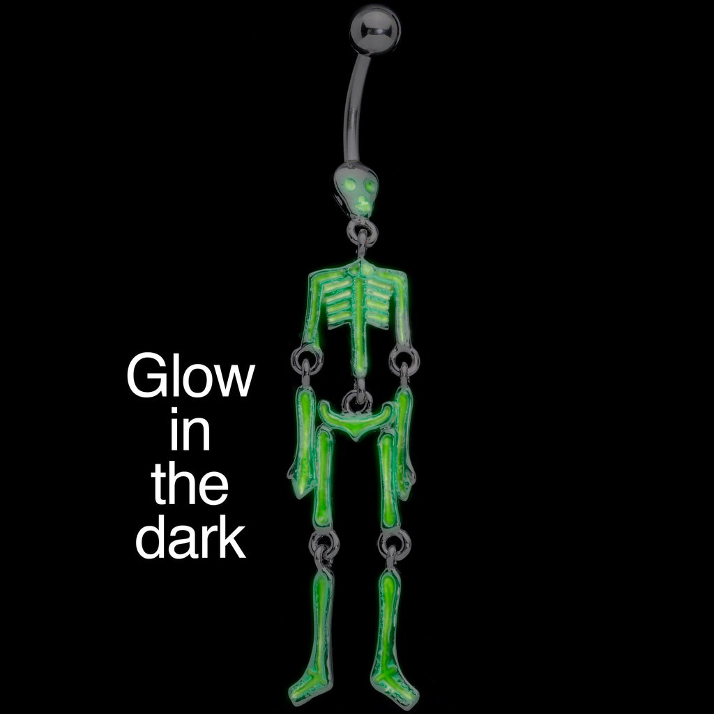 Green Hinged Halloween Skeleton Dangle Belly Ring