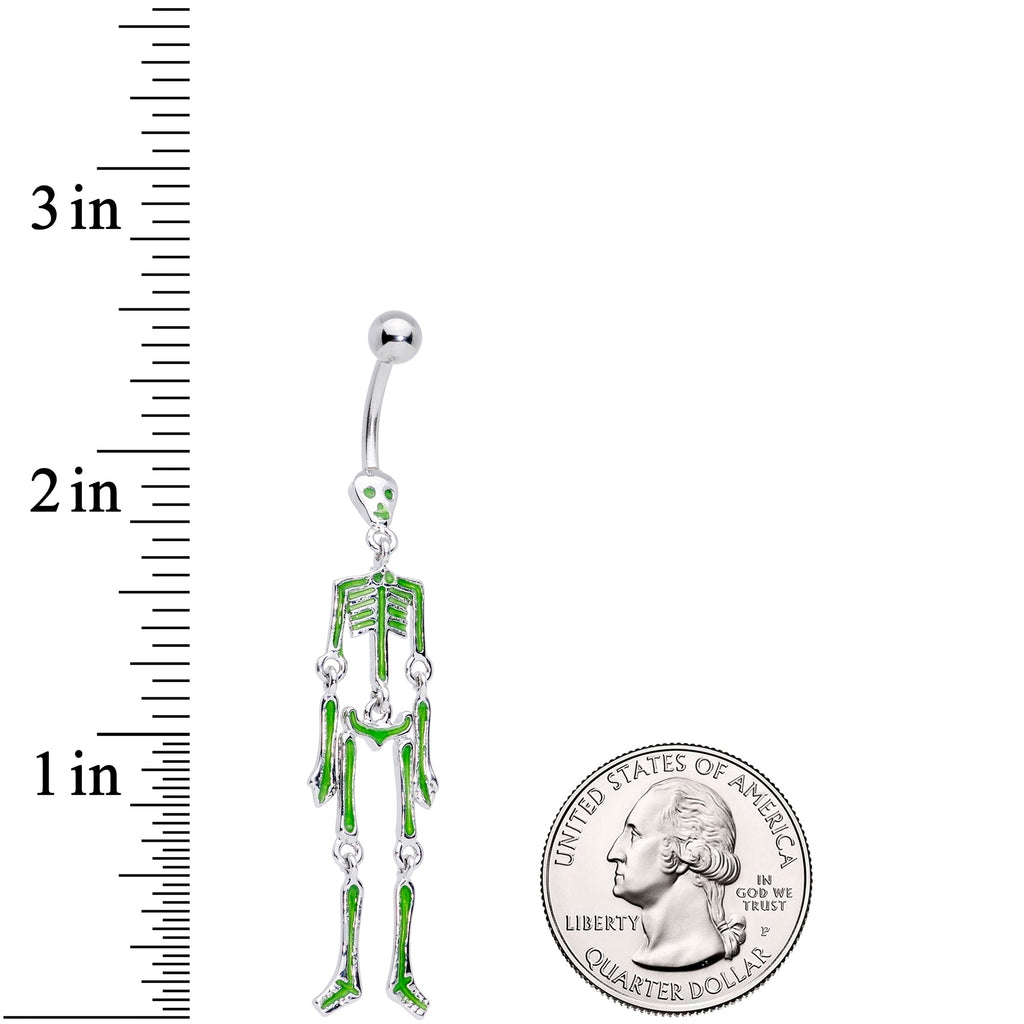 Green Hinged Halloween Skeleton Dangle Belly Ring