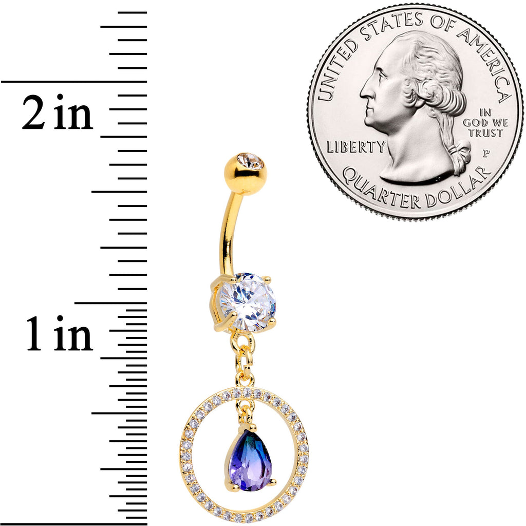 Blue Green CZ Gem Gold Tone Drop Loop Dangle Belly Ring
