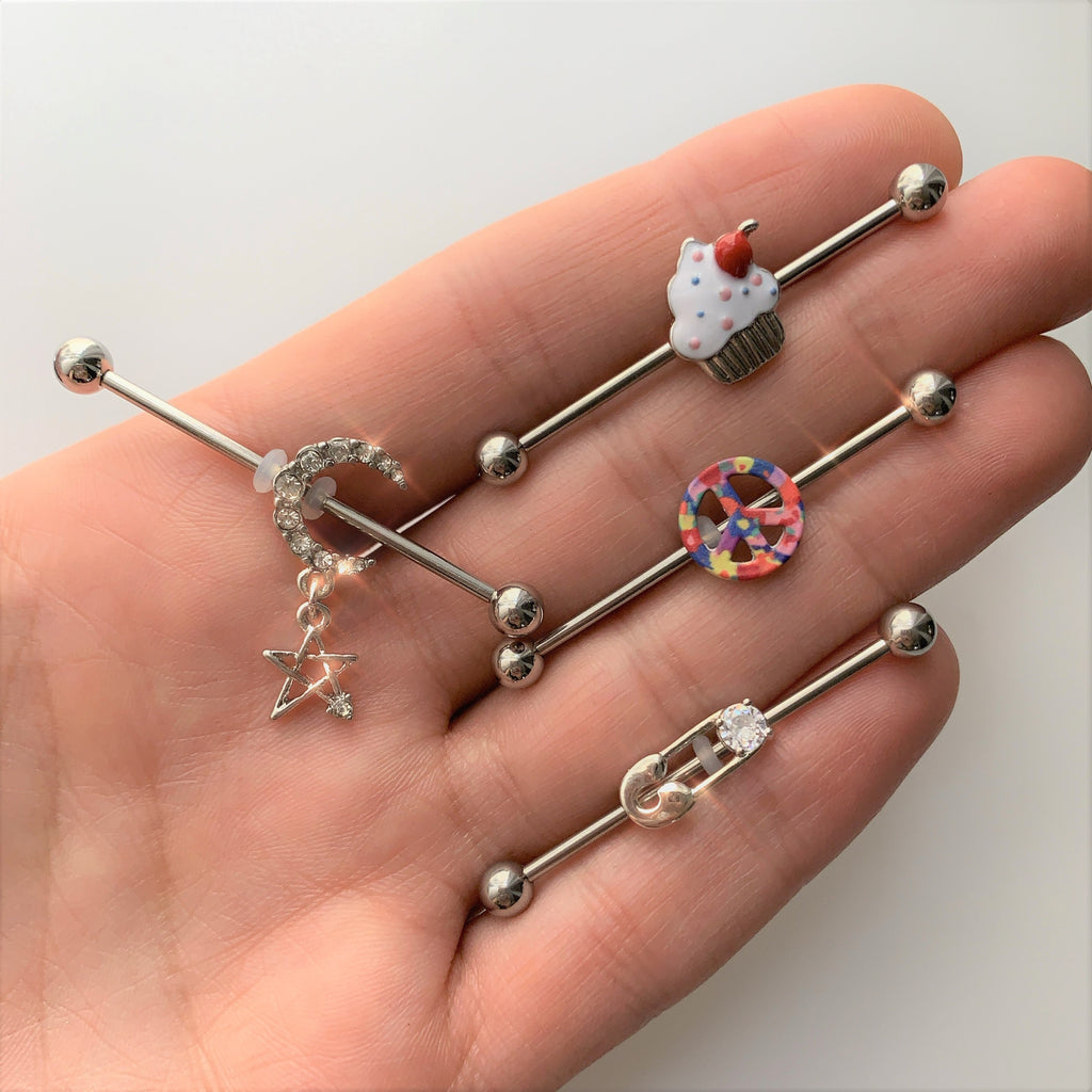 14G 5/8 Hippie Rainbow Peace Sign Barbell Nipple Ring Set