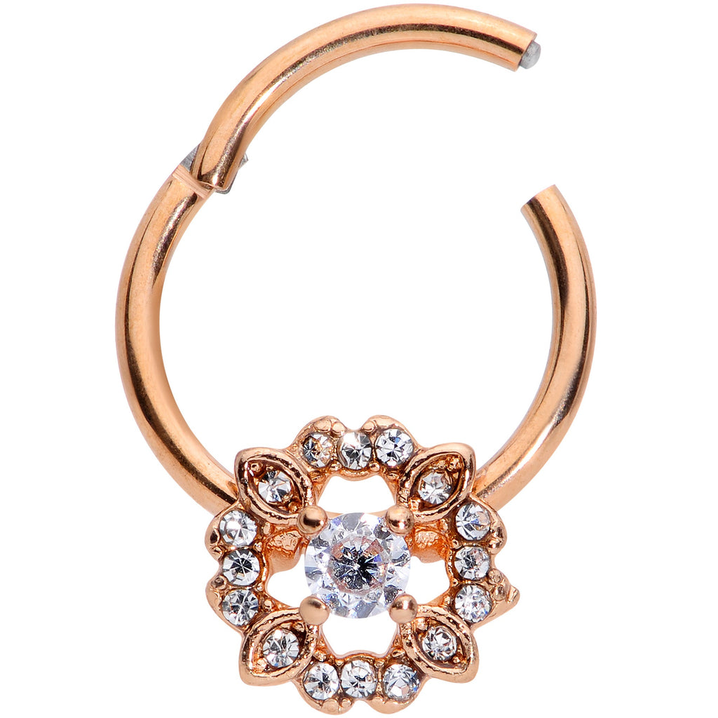 16G  3/8 Clear Gem Rose Gold Tone Wreath Hinged Segment Ring