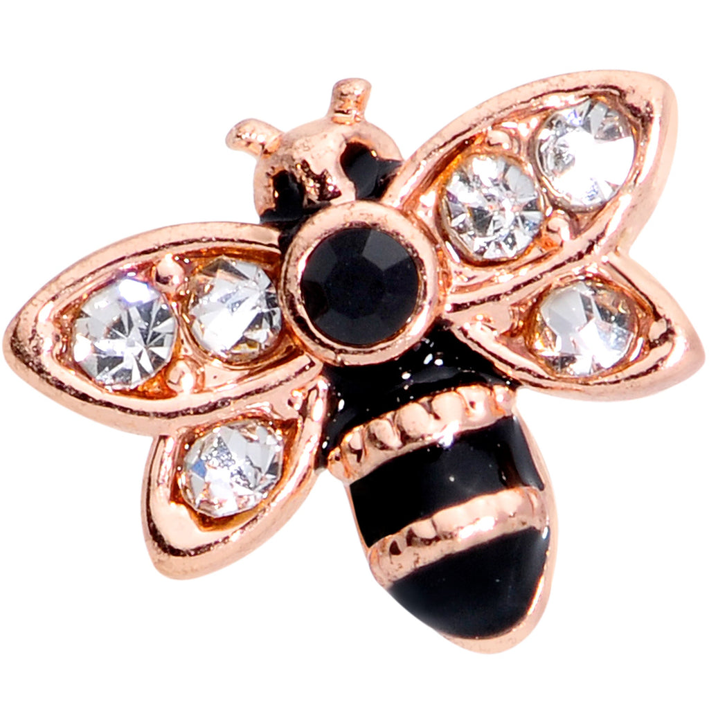 16G 5/16 Clear Black Gem Rose Gold Tone Bee Labret Monroe Tragus