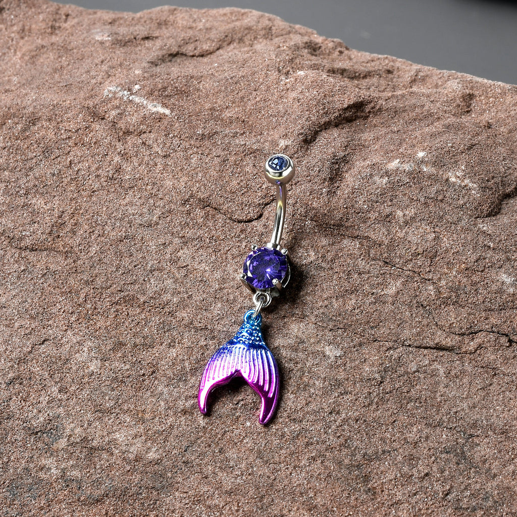 Purple Gem Aqua Pink Mermaid Scale Tail Dangle Belly Ring