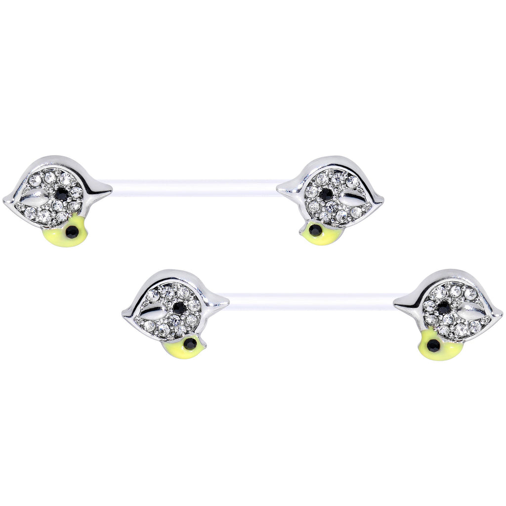 14G 9/16 Clear Gem Clear Bioplast Mom Bird Barbell Nipple Ring Set