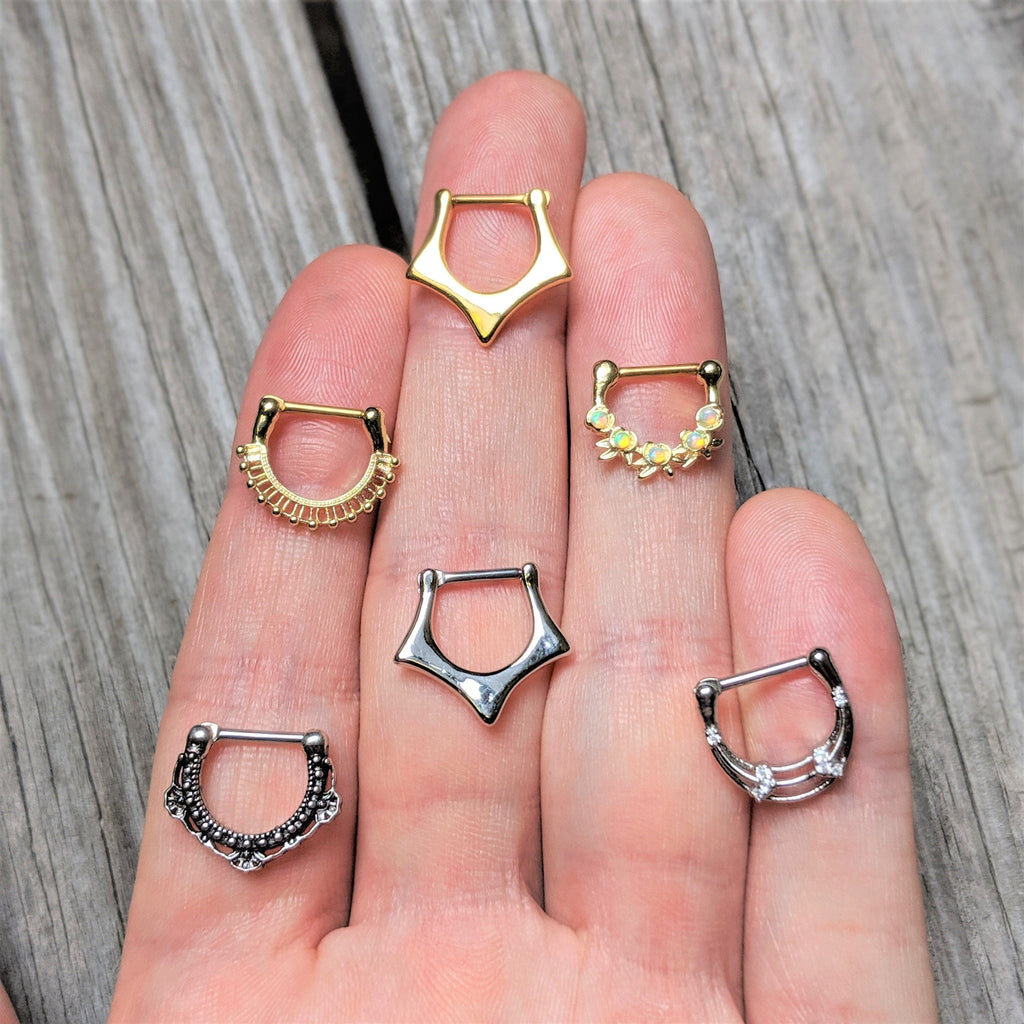 16G 3/8 Clear Gem Bands Open Loops Septum Clicker
