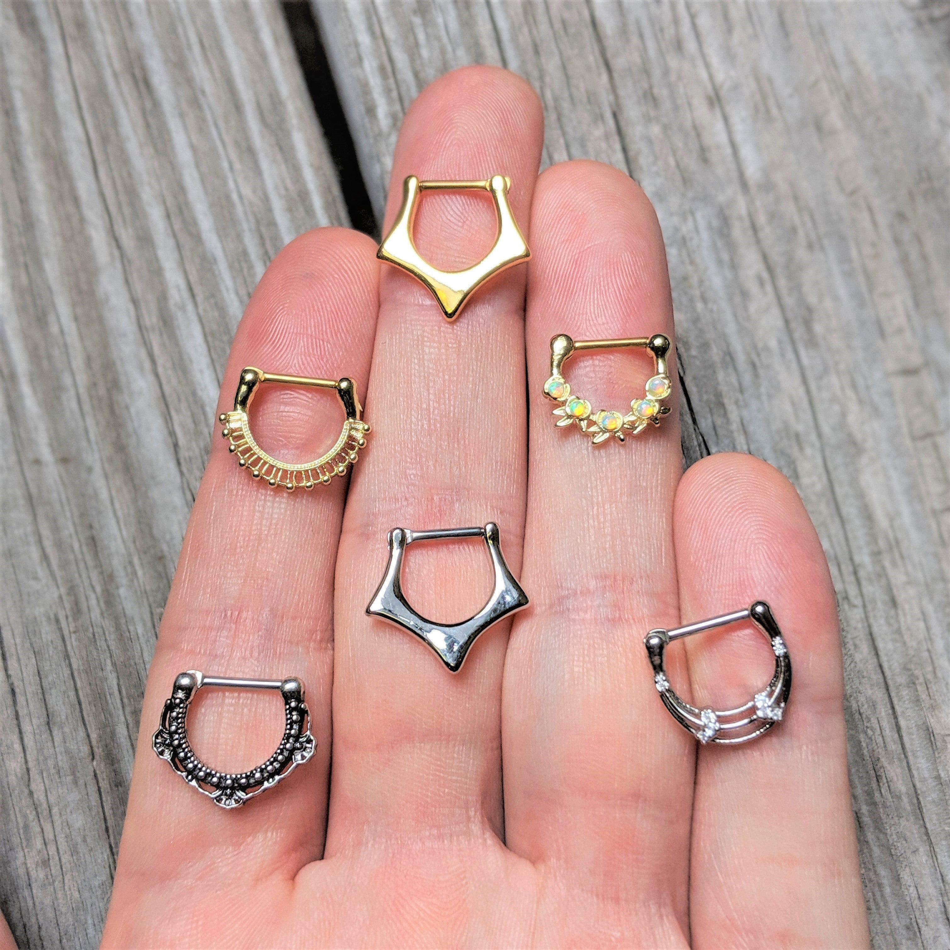 16G 3/8 Clear Gem Bands Open Loops Septum Clicker