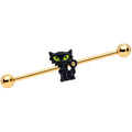 14G Gold Tone Black Cat Halloween Industrial Barbell 38mm