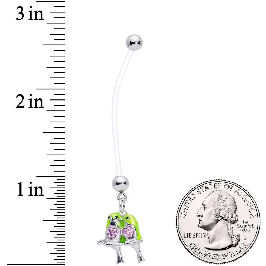 Pink Gem Green Little Lovebirds Twins Dangle Pregnancy Belly Ring