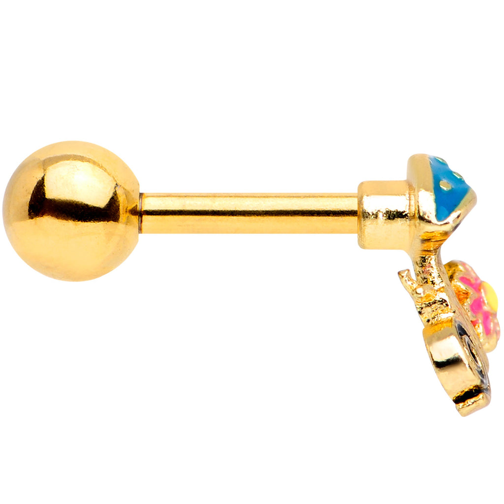 16G 1/4 Gold Tone Snail Flower Magic Mushroom Cartilage Tragus