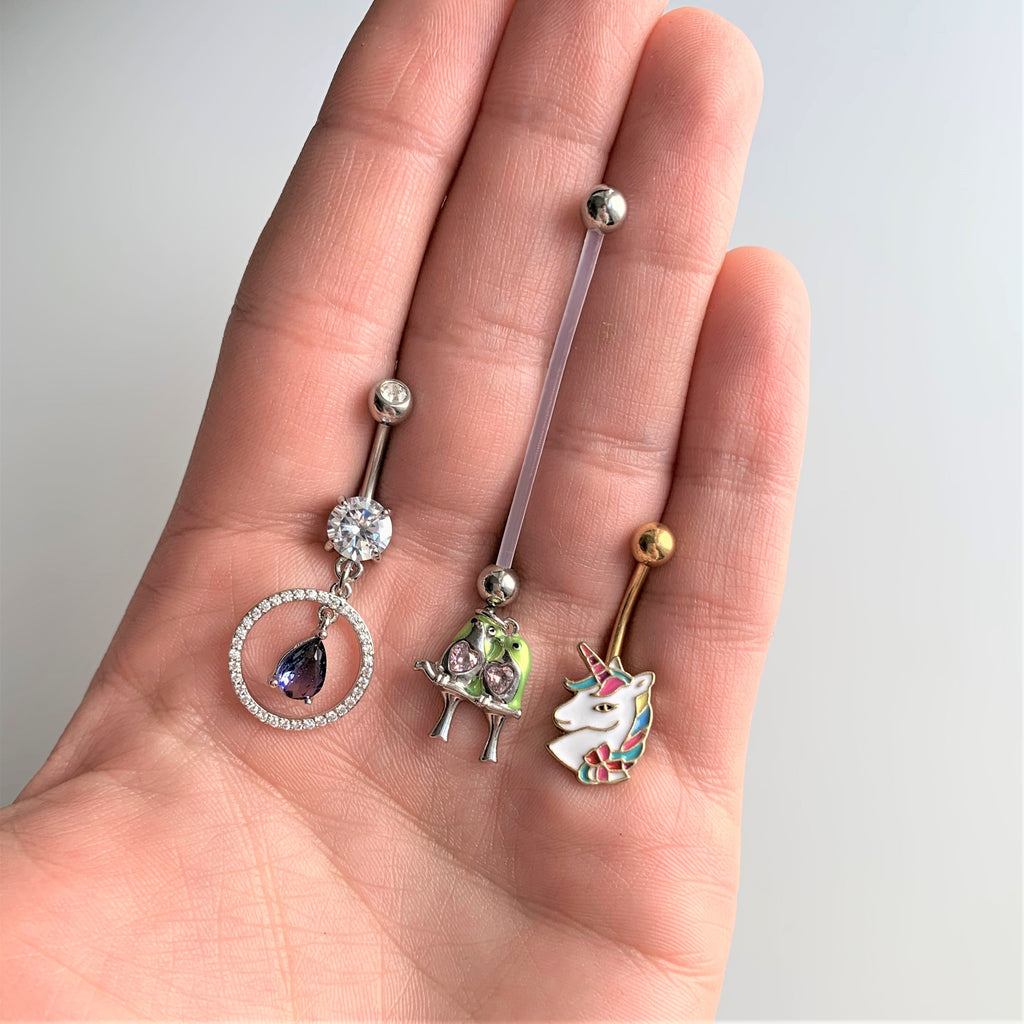 Pink Gem Green Little Lovebirds Twins Dangle Pregnancy Belly Ring