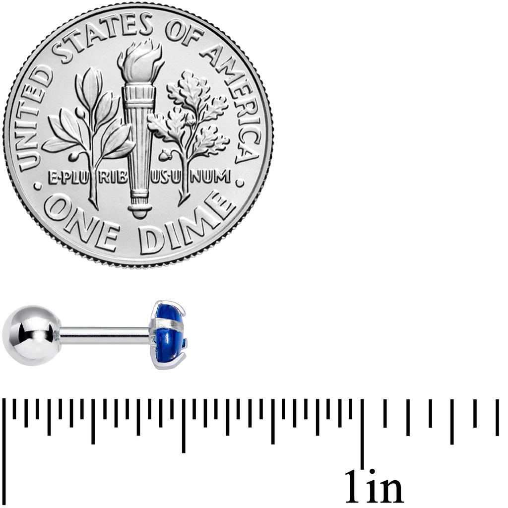 16G 1/4 Blue CZ Gem Smooth Hemisphere Cartilage Tragus Earring