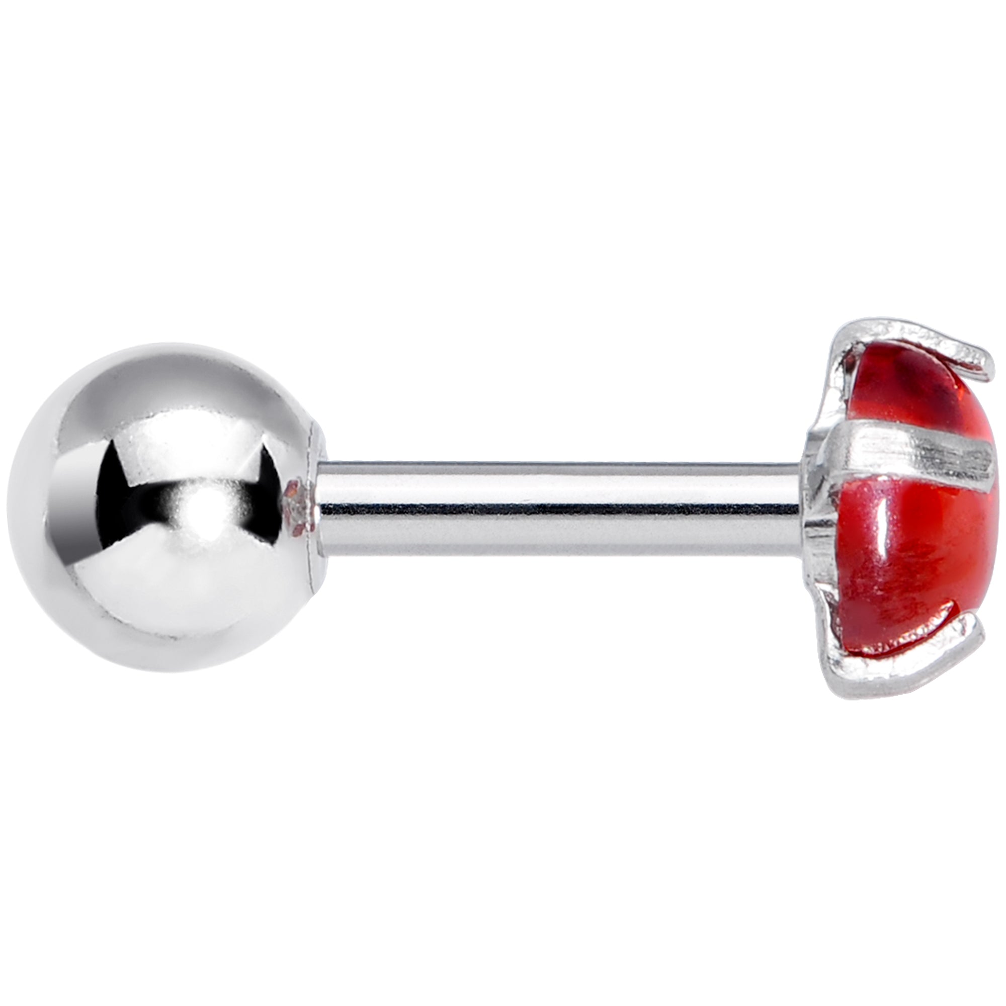 16G 1/4 Red CZ Gem Smooth Hemisphere Cartilage Tragus Earring