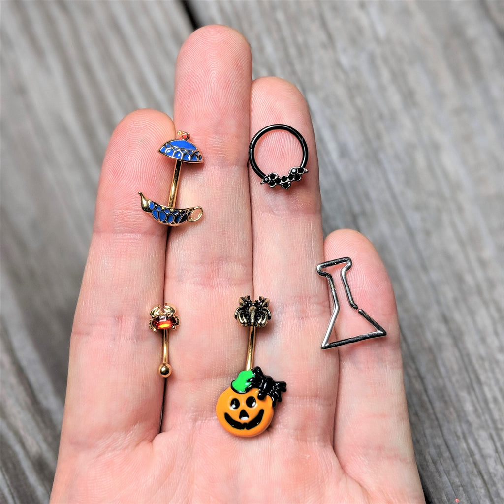 16G 5/16 Red Gem Gold Tone Nautical Crab Curved Eyebrow Ring
