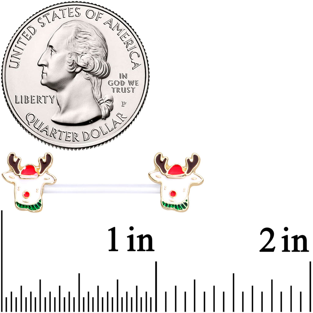 14G 9/16 Bioplast Reindeer Christmas Barbell Nipple Ring Set