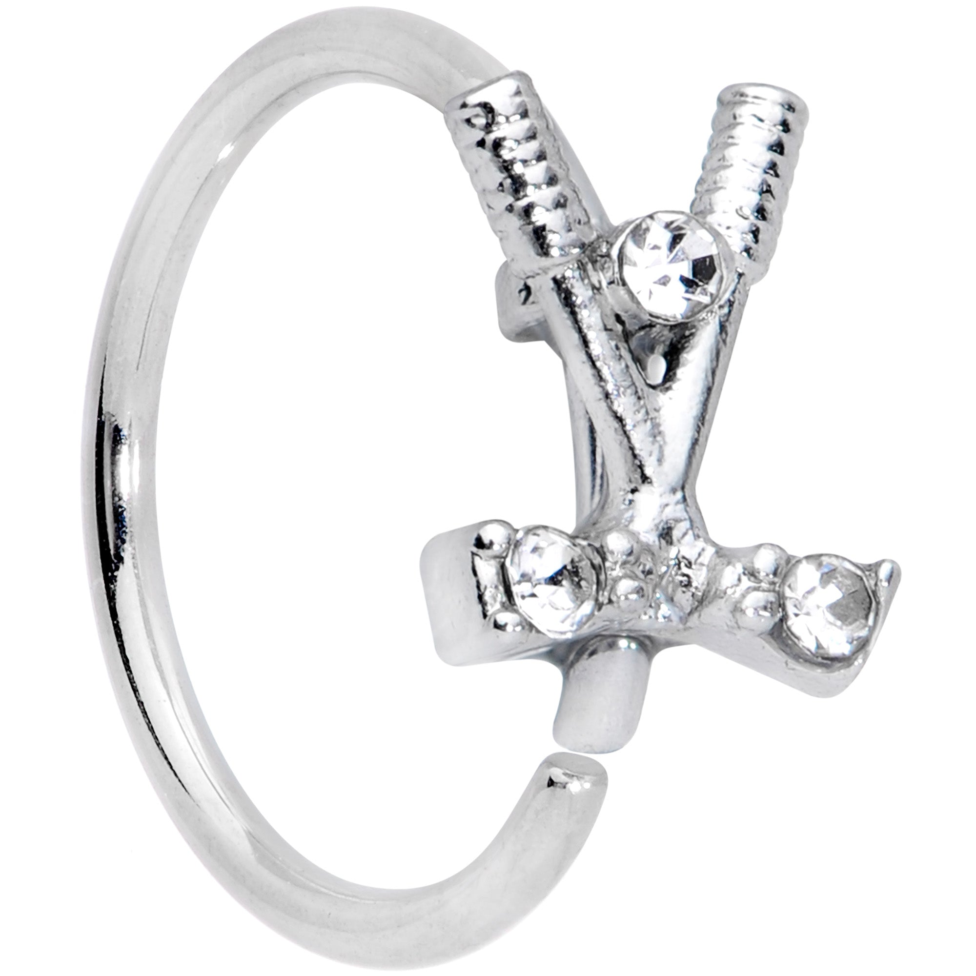 20G 5/16 Clear CZ Gem Crossed Golf Clubs Nose Hoop