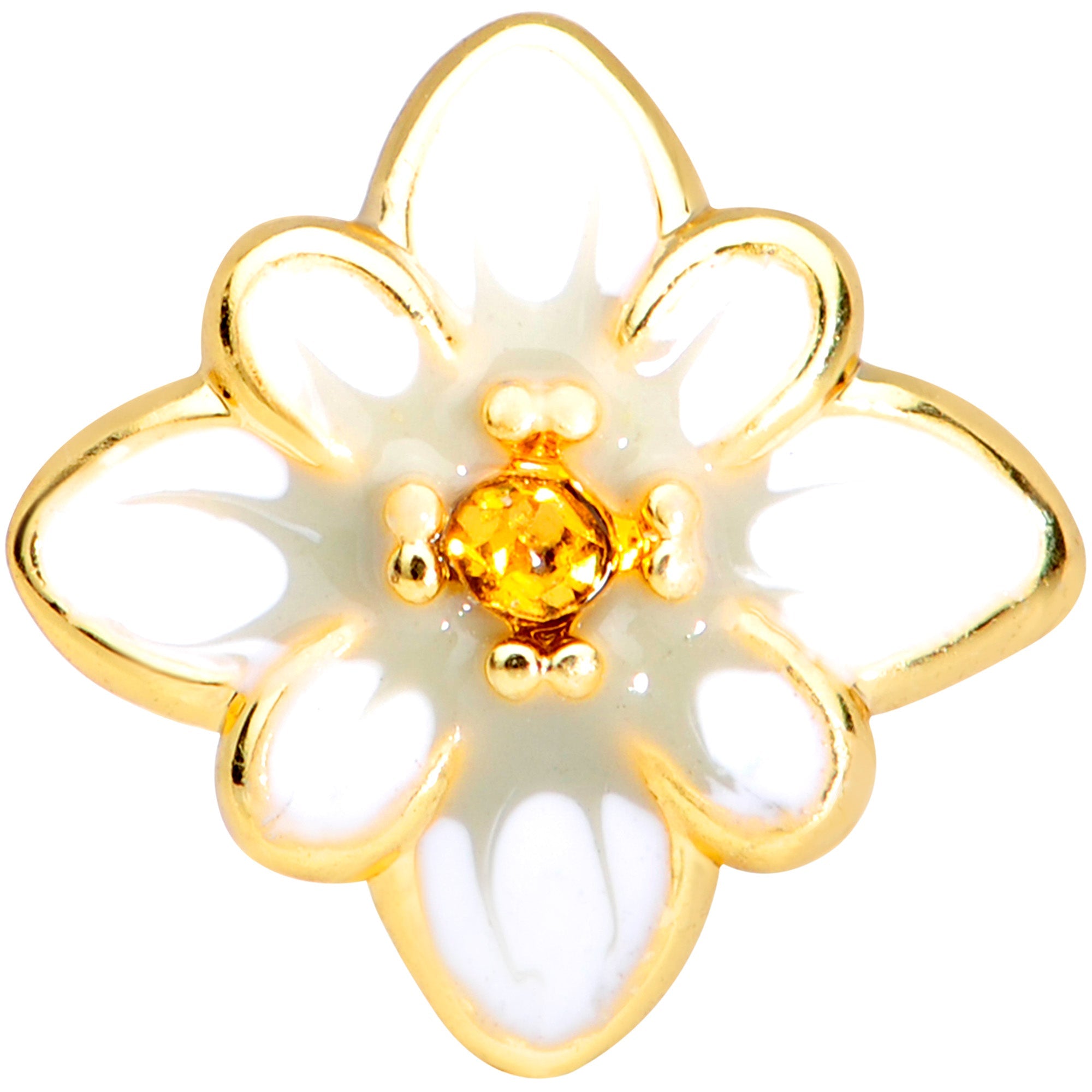 16G 1/4 Yellow Gem Gold Tone White Flower Cartilage Tragus