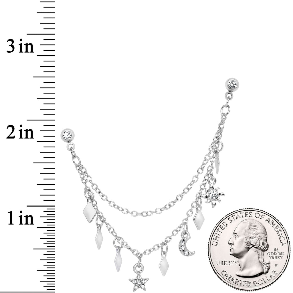 16G 1/4 Clear Gem Moon Star Sun Dangle Cartilage Chain Earring