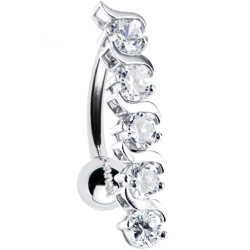 16G Solid 14K White Gold TOP DROP Cubic Zirconia DELIGHT Belly Ring