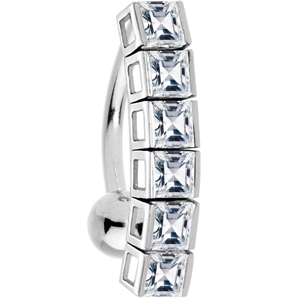 16G Solid 14K White Gold TOP DROP Cubic Zirconia SIX SQUARE TENNIS Belly Ring