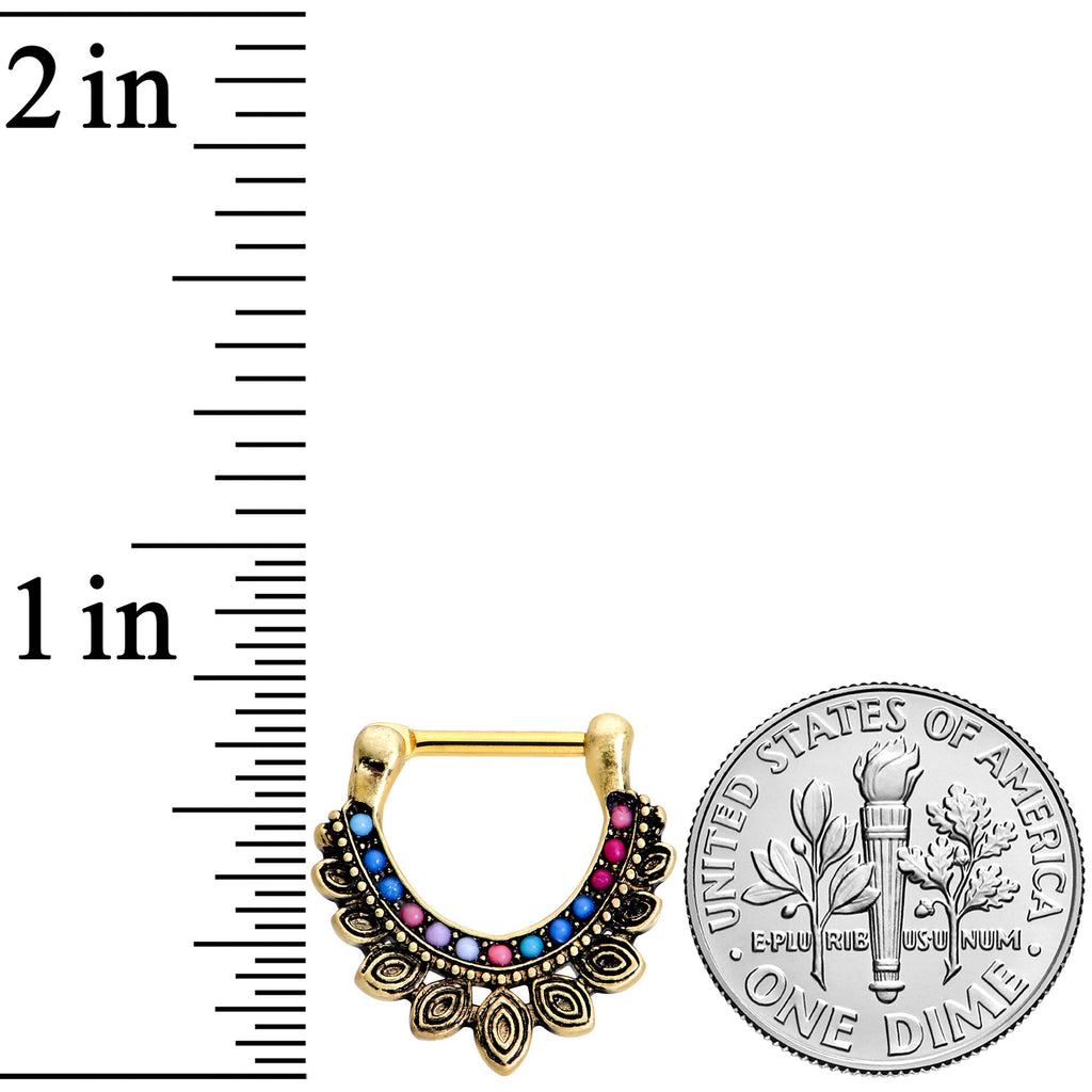 16G 5/16 Gold Tone Rainbow Crest Septum Clicker