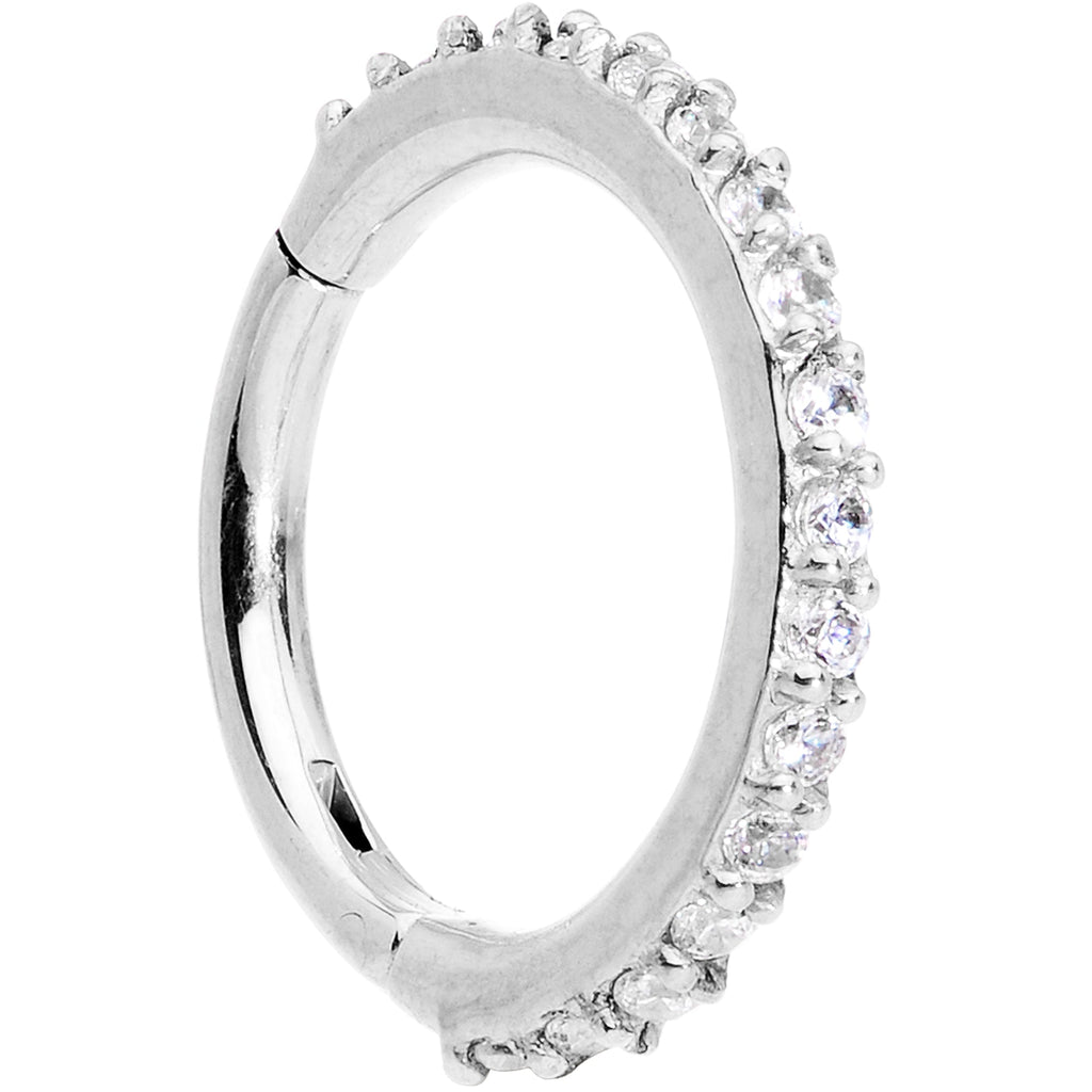 16G 5/16 Clear CZ Gem Stainless Steel Hinged Segment Ring
