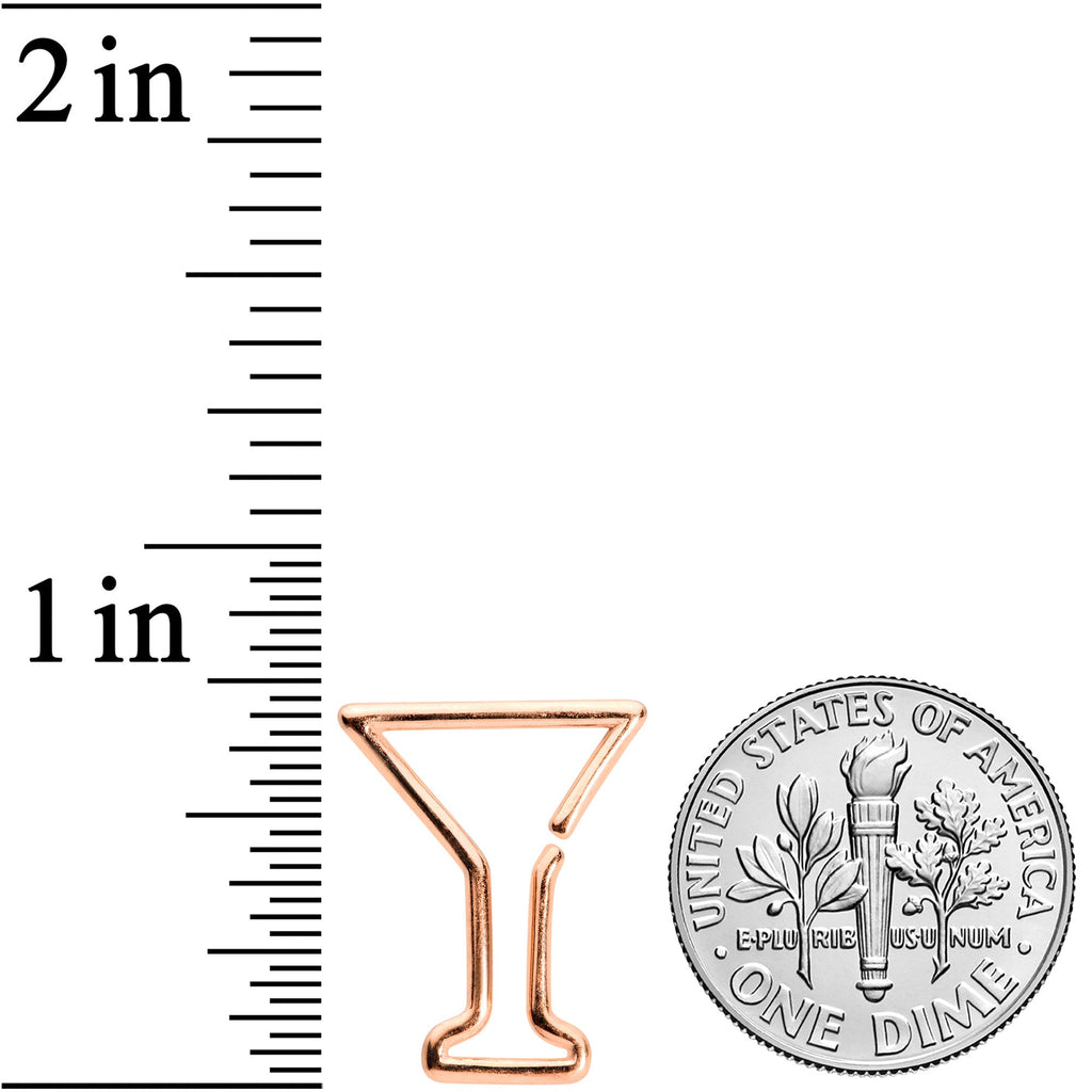 16G 5/16 Rose Gold Tone Bottoms Up Wine Glass Closure Ring