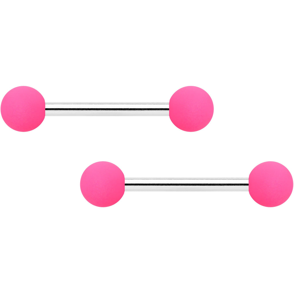 14G 9/16 Hot Pink White Matte Barbell Nipple Ring Set of 4