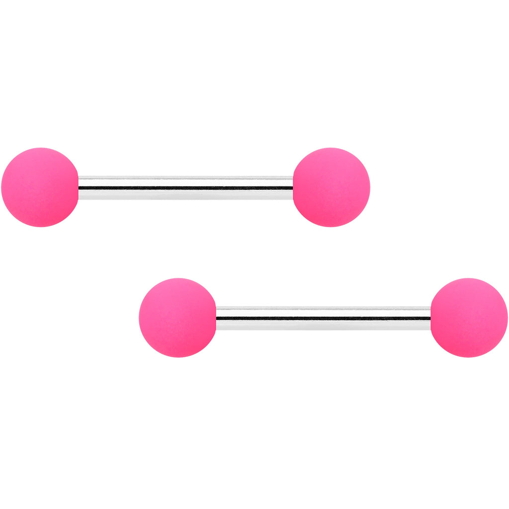 14G 9/16 Hot Pink Grey Matte Barbell Nipple Ring Set of 4