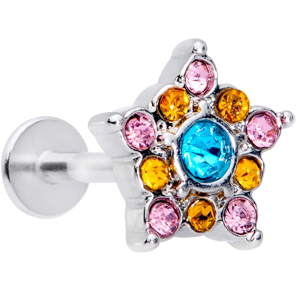 16G 3/8 Pink Yellow Blue Gem Showy Star Labret Monroe Tragus