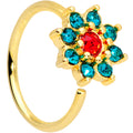 18G 3/8 Red Green Gem Gold Tone Christmas Flower Nose Hoop