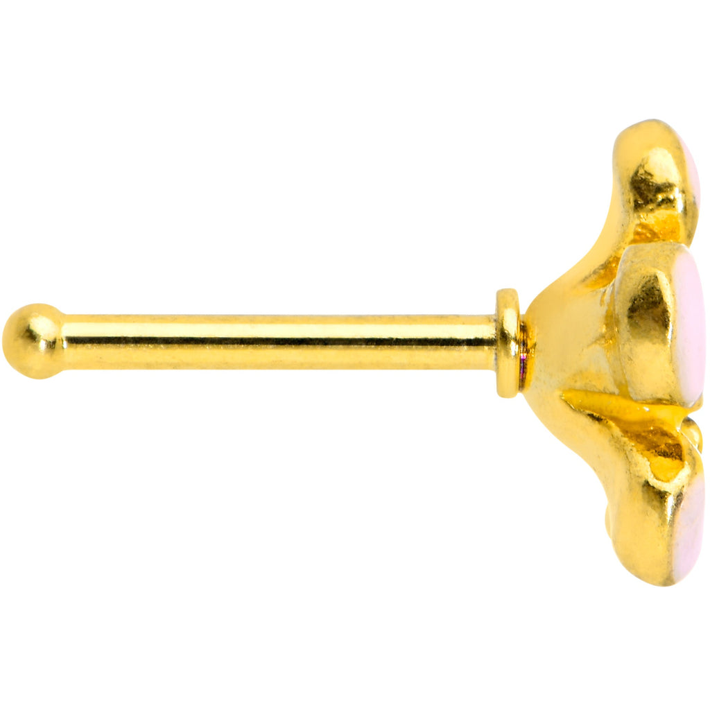 20G 1/4 Clear Gem Gold Tone Pretty Little Flower Nose Bone