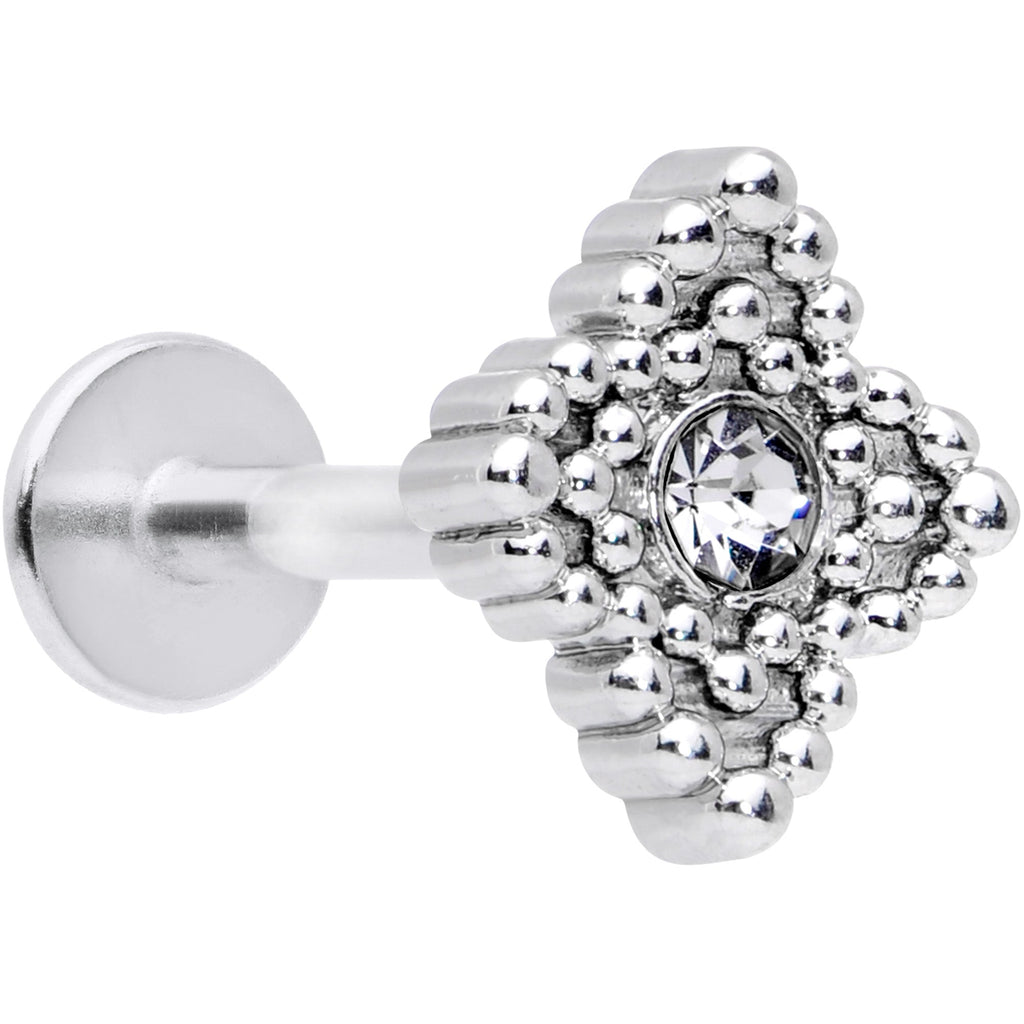 16G 5/16 Clear Gem Textured Cross Labret Monroe Tragus