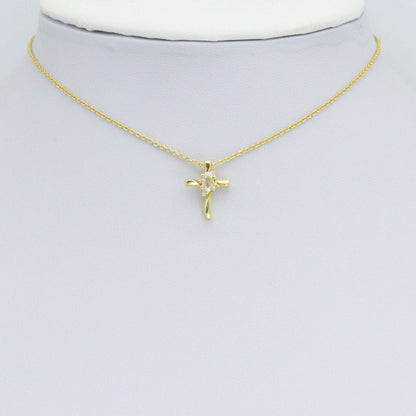 Gold Cross with Oval Crystal Center Charm Pendant, Sku#LK1180
