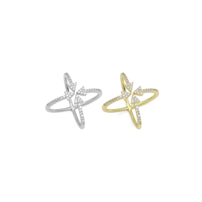 Clear CZ Arrows Criss Cross Ring, Sku#A181