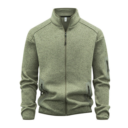 Zippered Pocket Long-sleeve Stand-collar Cardigan Sweatshirt