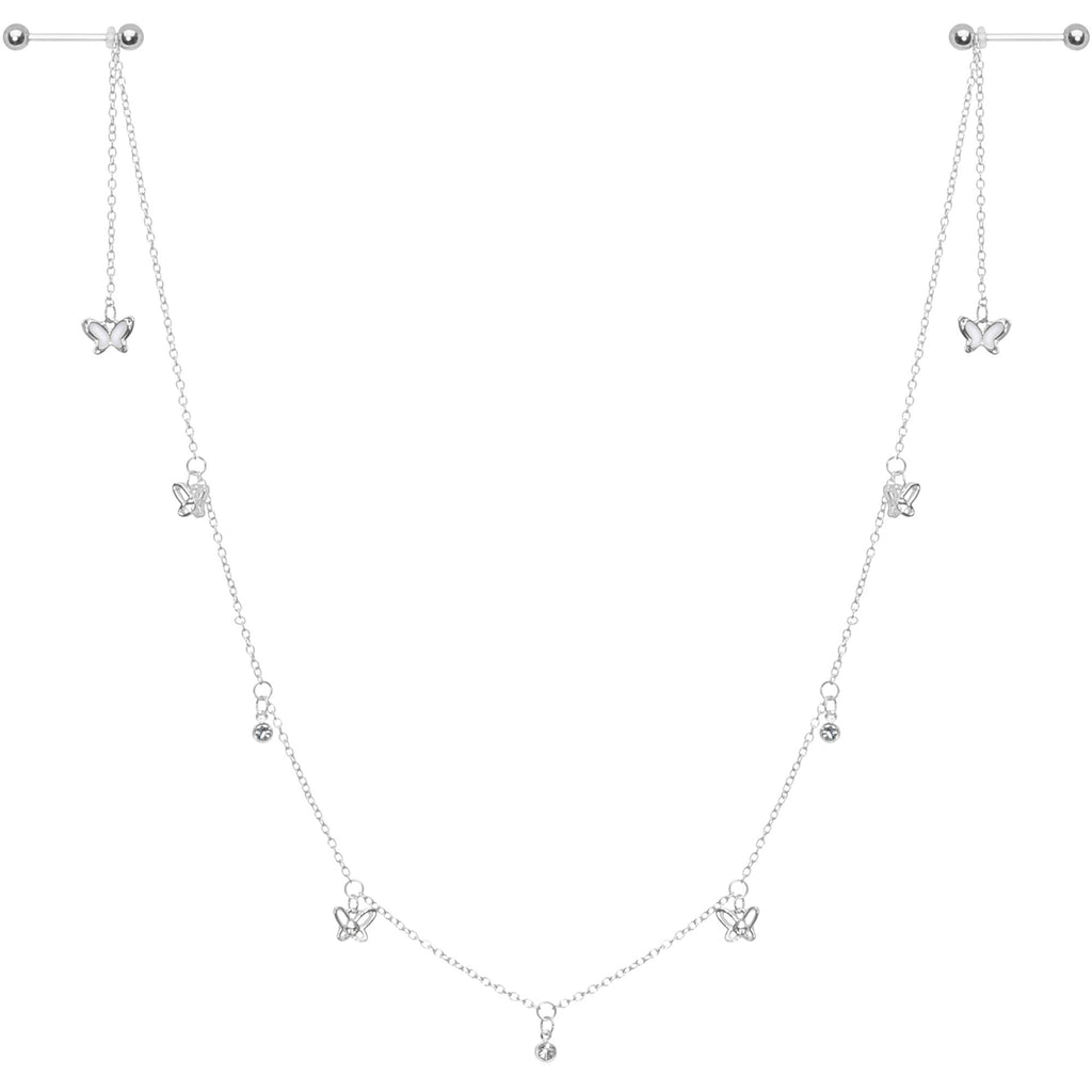 14G 9/16 Clear Gem Butterfly Dangle Nipple Chain