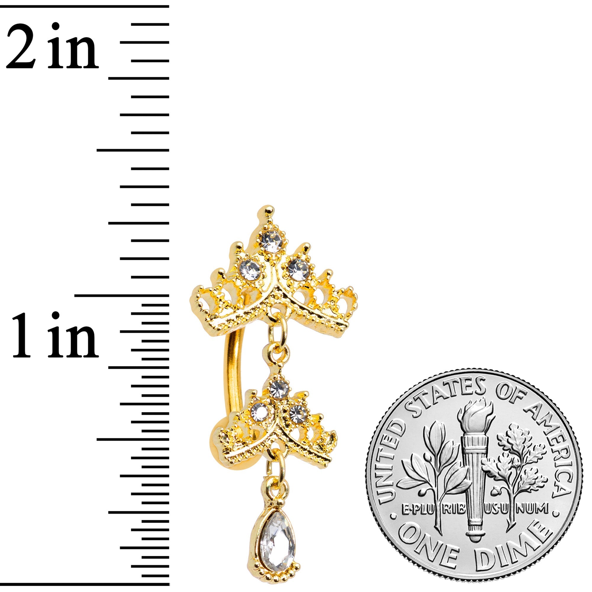 Clear Gem Gold Tone Tempting Tiara Top Mount Dangle Belly Ring
