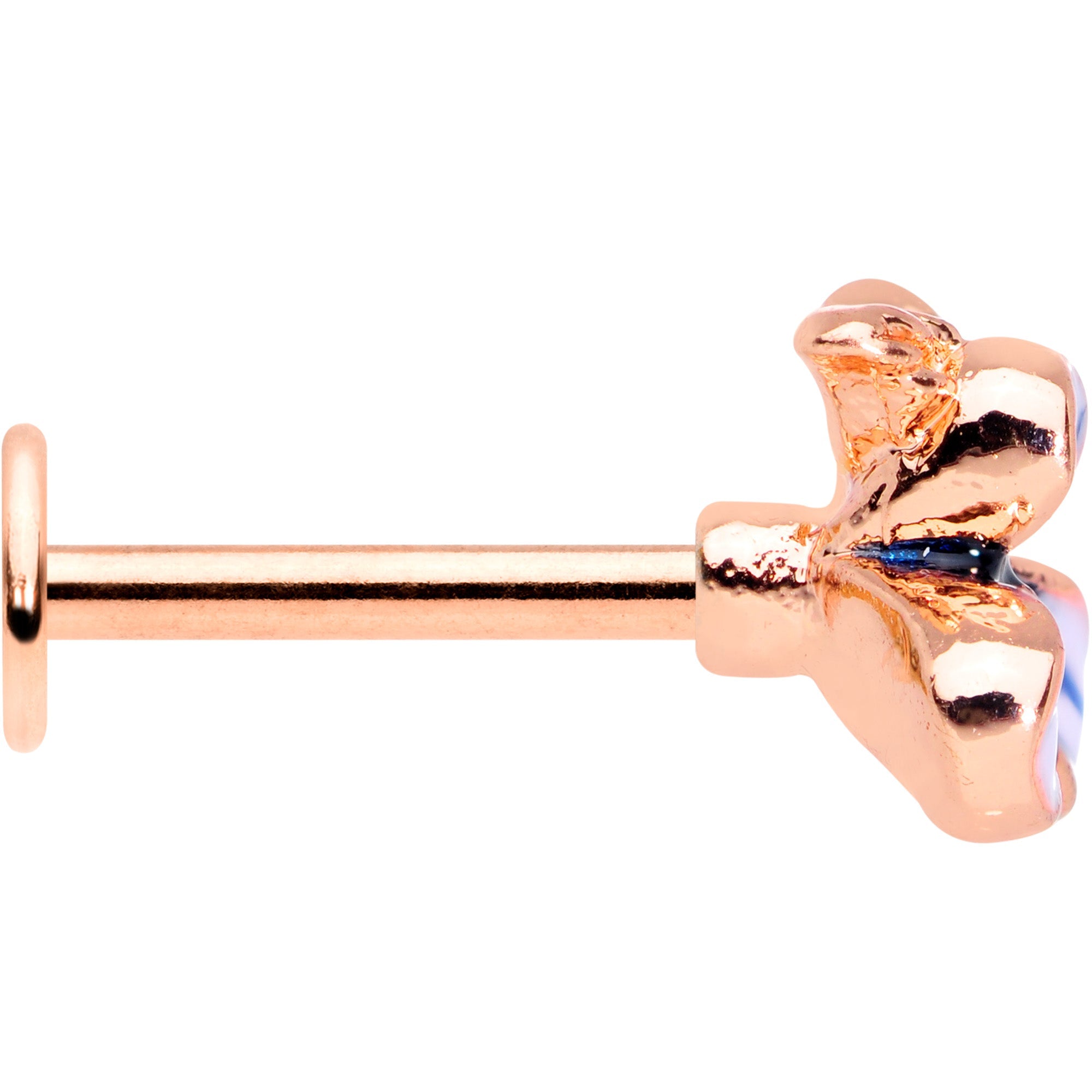 16G 5/16 Rose Gold Tone Blue Tropical Flower Labret Monroe Tragus