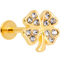 16G 5/16 Clear Gem Gold Tone Shamrock Labret Monroe Tragus